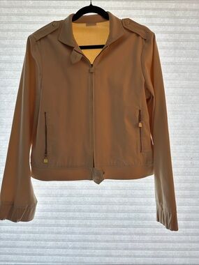 St. John Tan Zip-Front Bomber Jacket